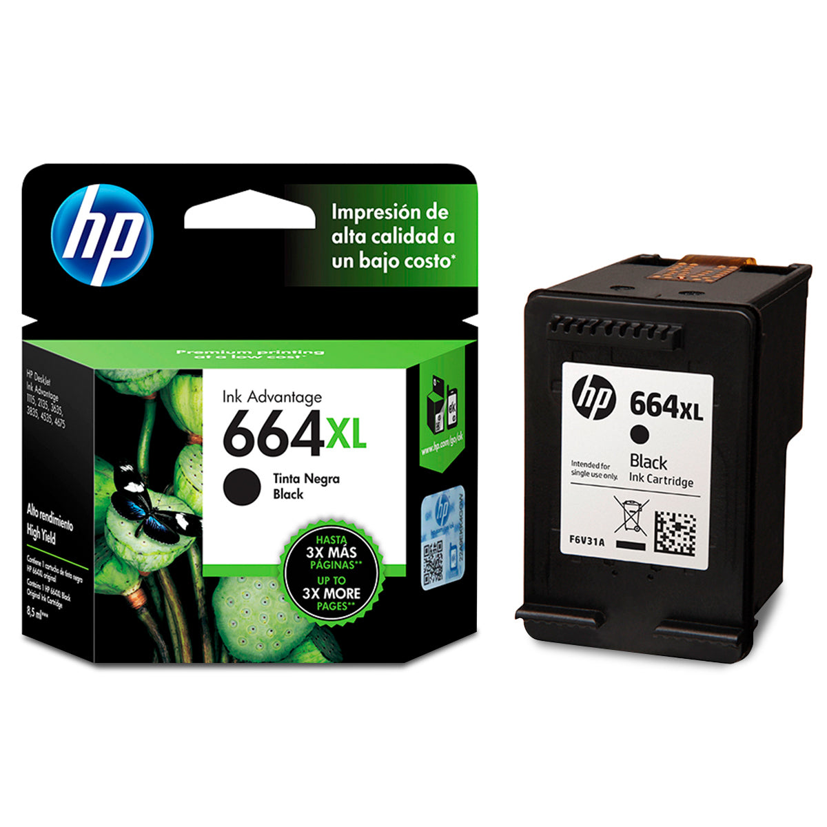 CARTUCHO HP 664 XL NEGRO F6V31AL