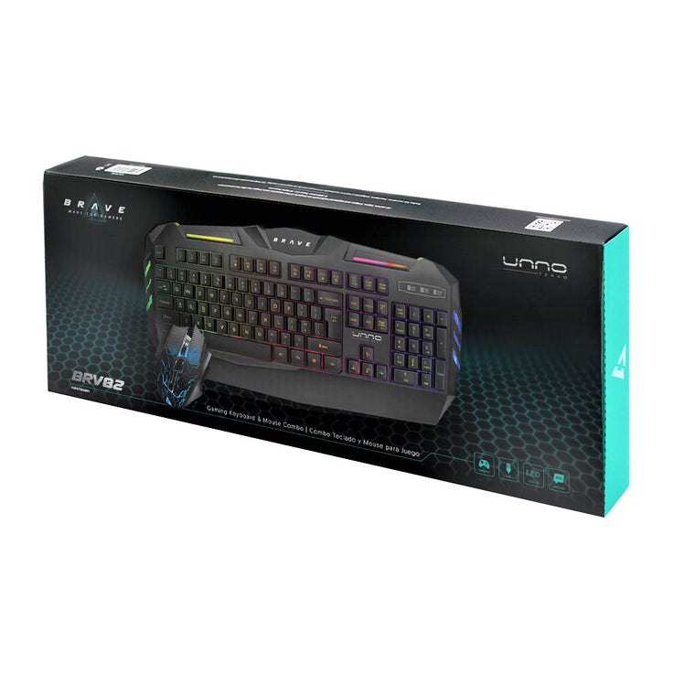 Teclado UNNO TEKNO BRAVE BRV82 - COMBO DE TECLADO Y MOUSE PARA JUGADORES